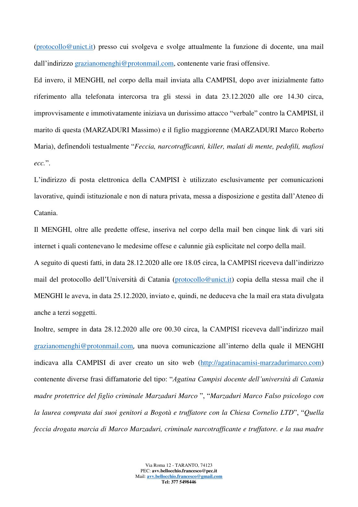 Email 25/12/2020 — inizio persecuzione