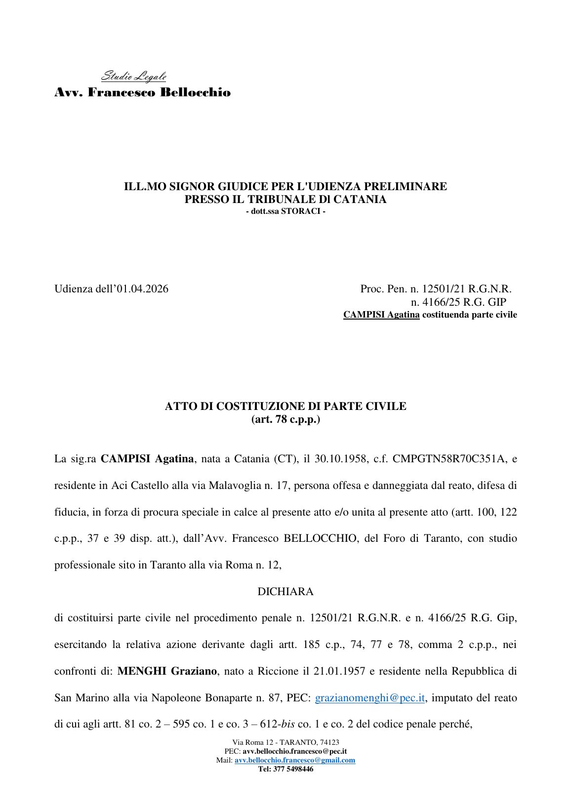 Anteprima: Atto di costituzione di parte civile