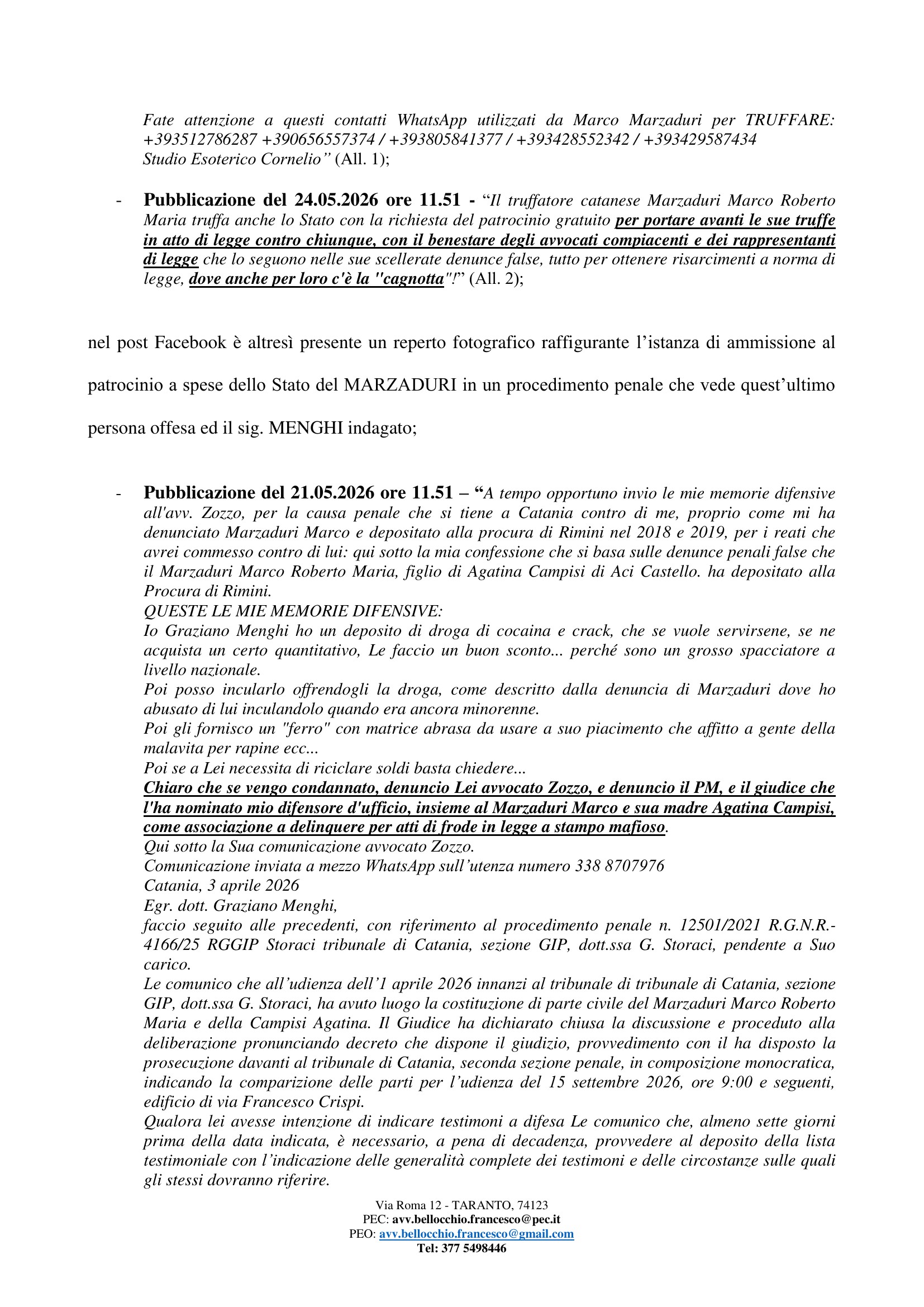 Anteprima: Messaggio WhatsApp e post del maggio 2026