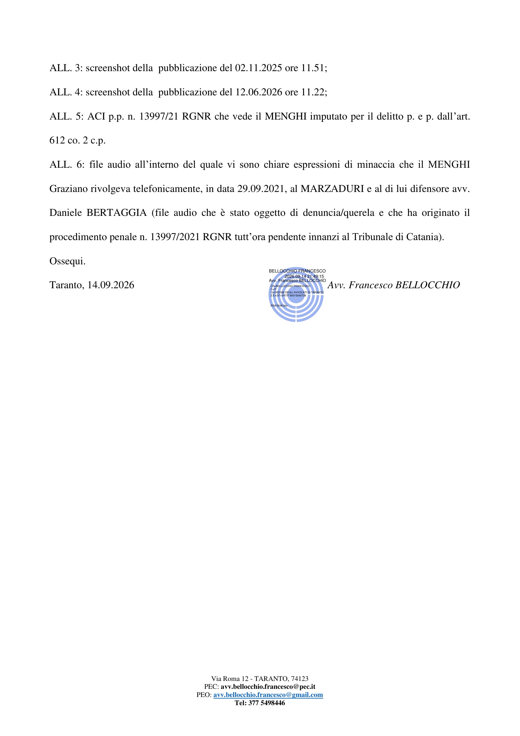 Lista allegati + firma Bellocchio