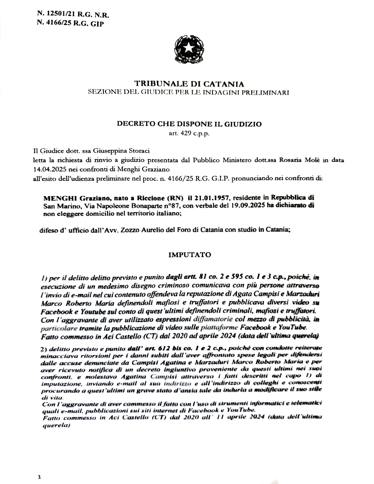 Anteprima: Decreto che dispone il giudizio