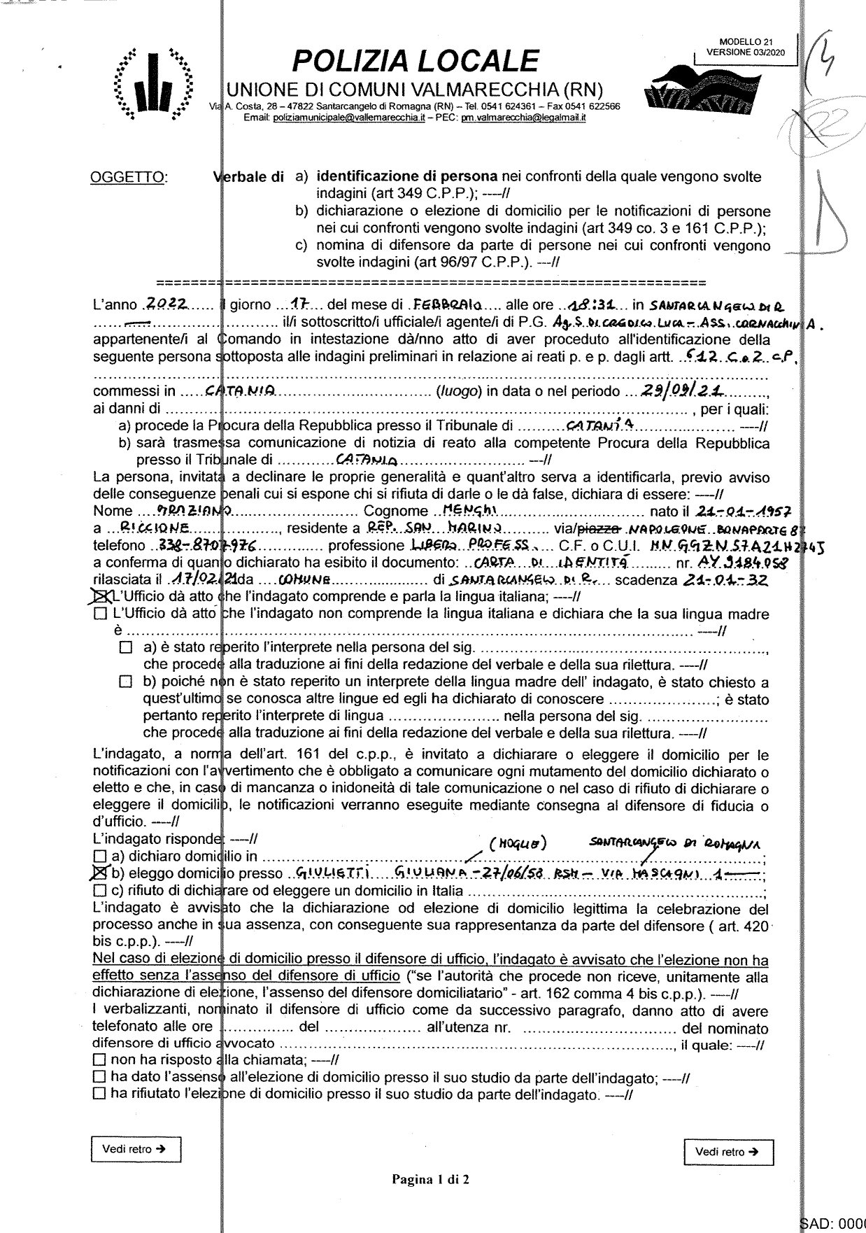 Anteprima: Verbale di identificazione della Polizia Locale