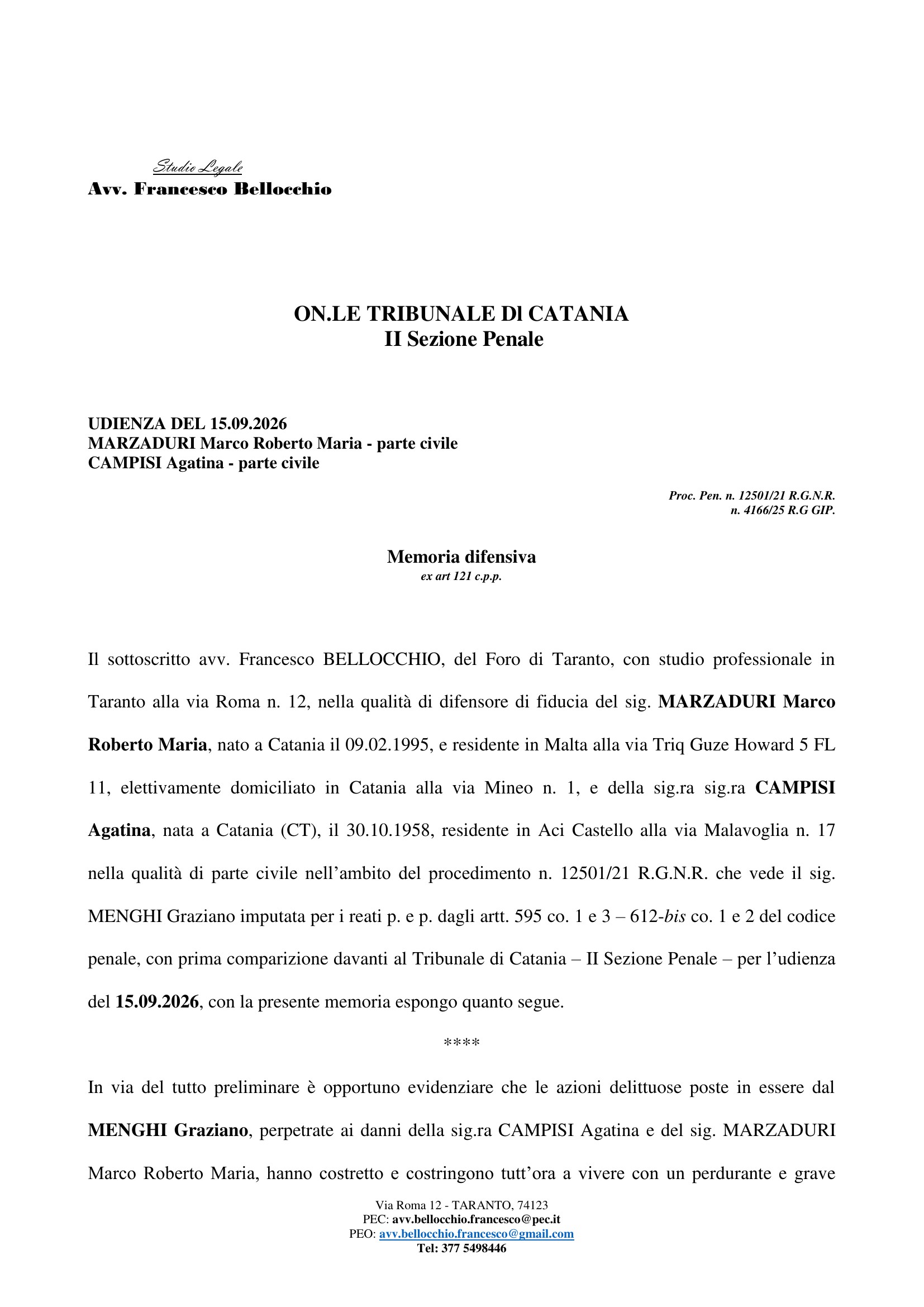 Anteprima: Memoria difensiva (art. 121 c.p.p.)