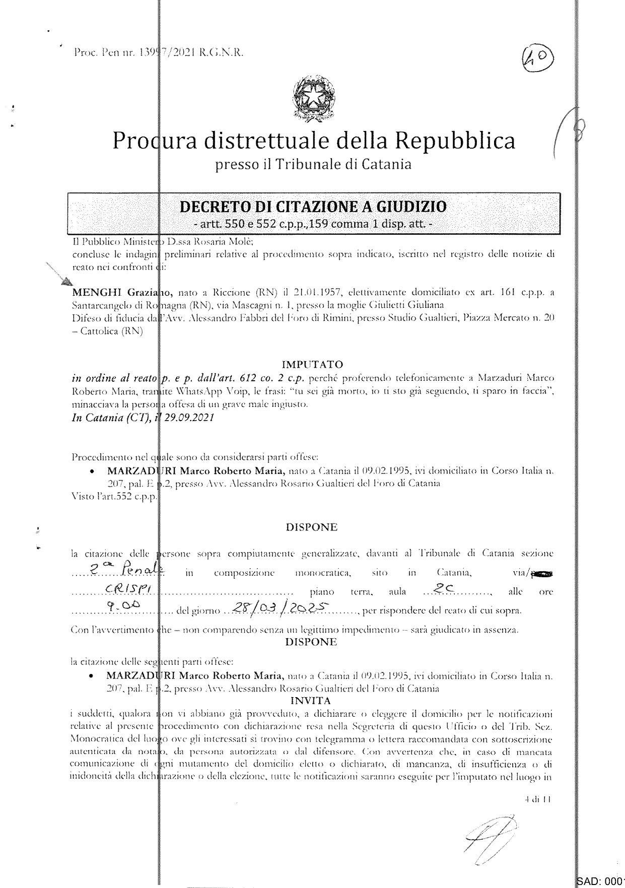 Anteprima: Decreto di citazione a giudizio